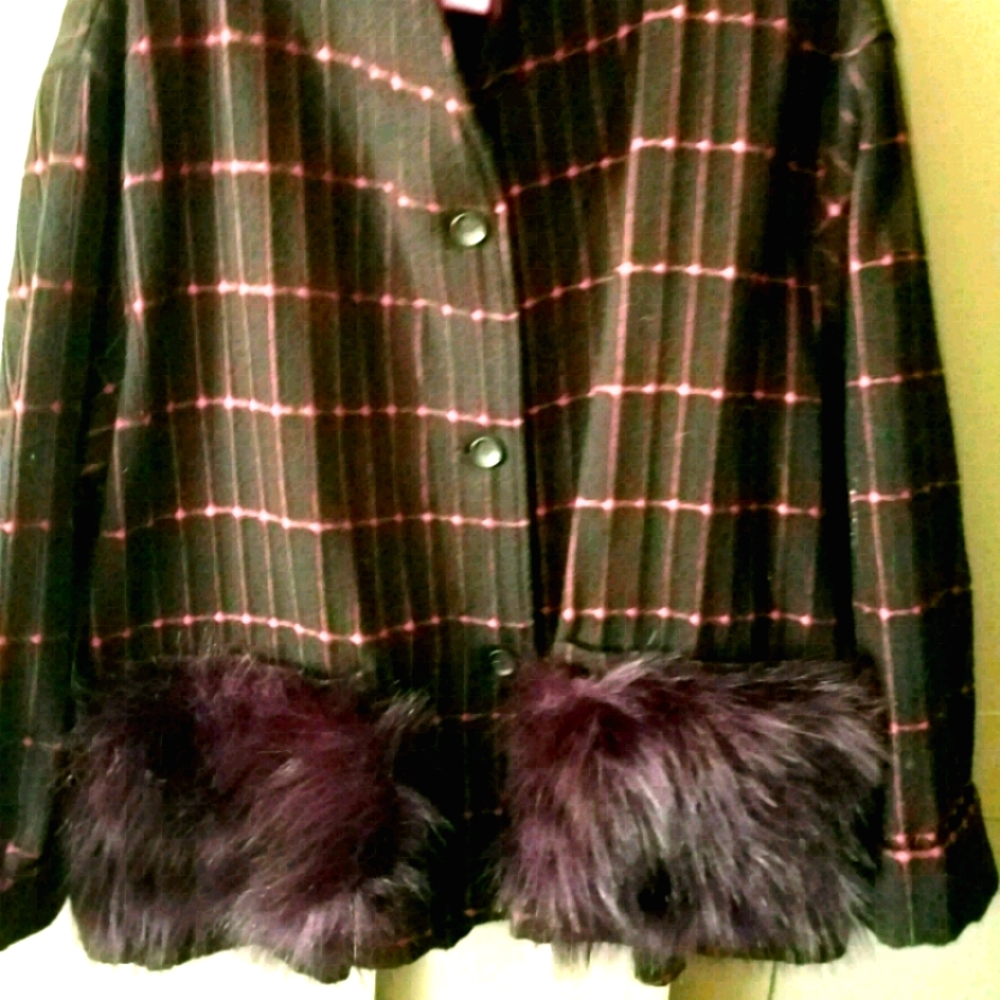 Wool Jacket w/ Aubergine Faux Fur